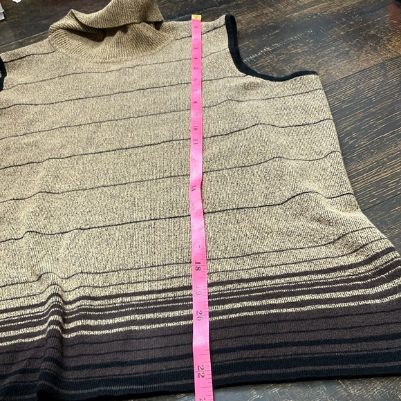 Sleeveless Tan and Black Striped Turtleneck Sweater - Picture 7 of 7